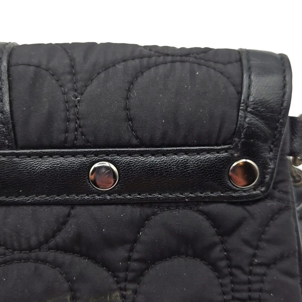 COACH Wristlet Puffer Black Material w/ Signature C Print Chrome Belt Closure